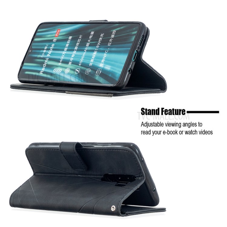 BF05 Style Geometric Texture Leather Cover with Wallet for Xiaomi Redmi Note 8 Pro - Black-2