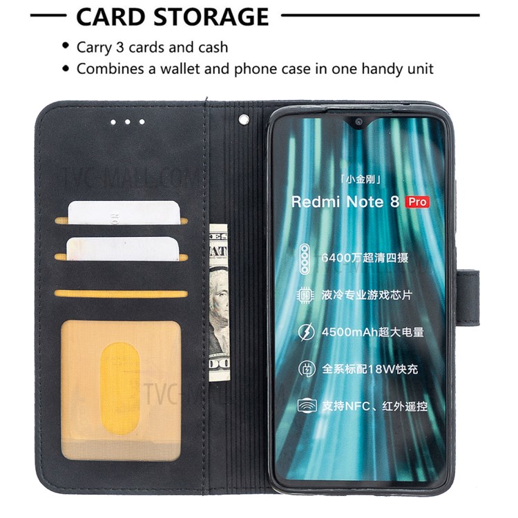 BF05 Style Geometric Texture Leather Cover with Wallet for Xiaomi Redmi Note 8 Pro - Black-3