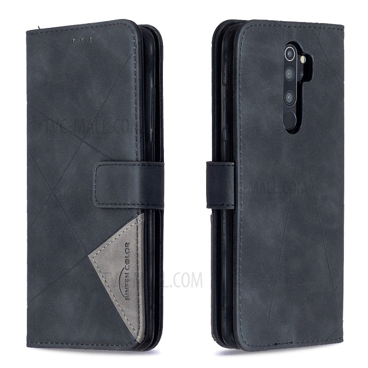 BF05 Style Geometric Texture Leather Cover with Wallet for Xiaomi Redmi Note 8 Pro - Black-8