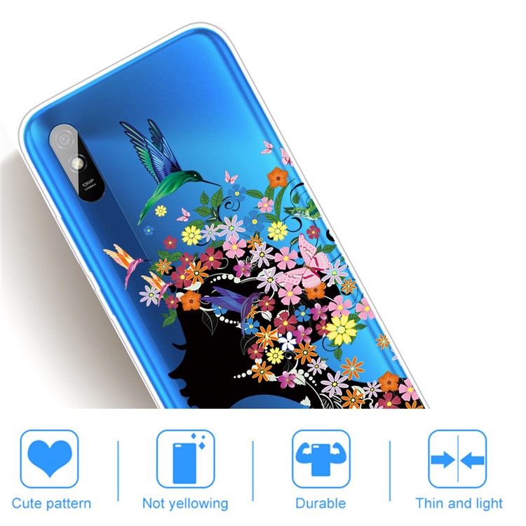 Pattern Impresión TPU Back Case Cubrida Para Xiaomi Redmi 9a - Niña de Flores