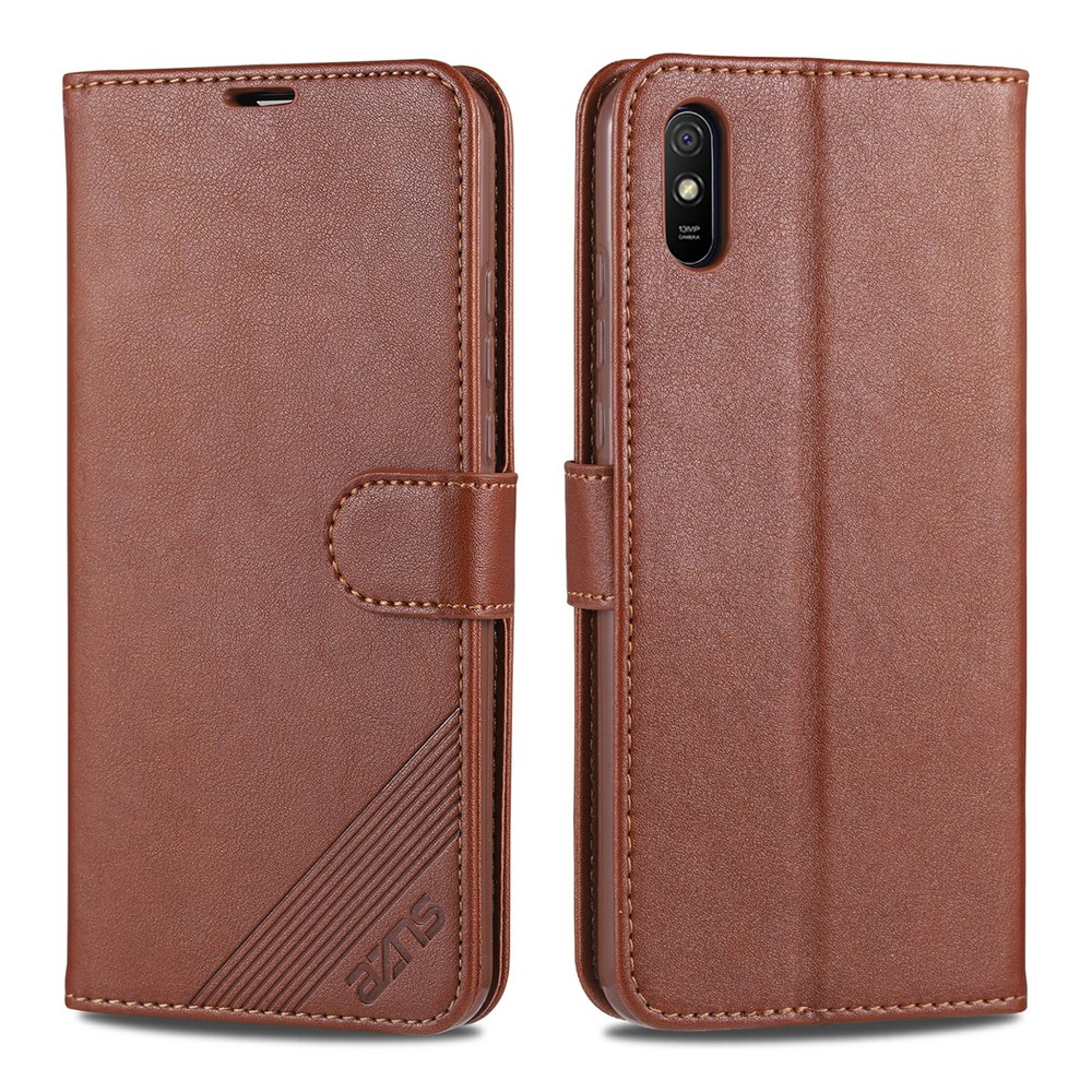 Azns Portefeuille Support de Protection en Cuir Pour Xiaomi Redmi 9a - Brun