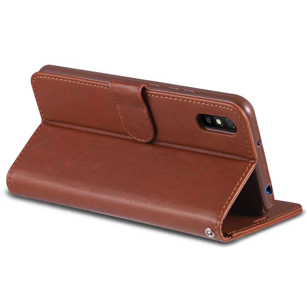 Azns Wallet Stand Leather Защитный Корпус Для Xiaomi Redmi 9a - Коричневый