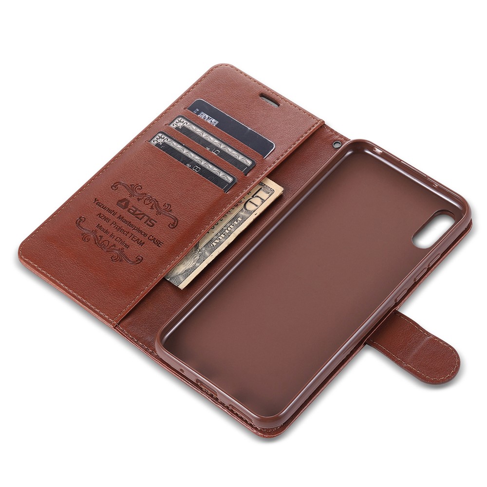 Azns Wallet Stand in Pelle Custodia Protettiva Per Xiaomi Redmi 9A - Marrone