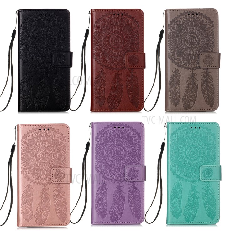 Imprint Dream Catcher Flower PU Leather Cover for Xiaomi Mi 10 Lite 5G - Black-11