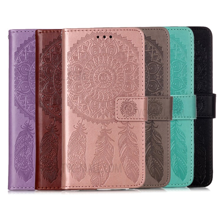 Imprint Dream Catcher Flower PU Leather Cover for Xiaomi Mi 10 Lite 5G - Black-12