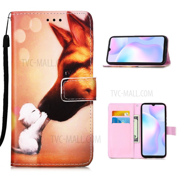 Leather Shell Fashion Printing Wallet Stand Case with Lanyard for Xiaomi Redmi 9A - Fox-1