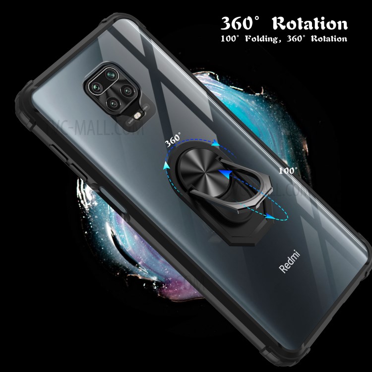 With Ring Holder Kickstand Acrylic TPU Cell Phone Shell for Xiaomi Redmi Note 9S/9 Pro Max/9 Pro - Black-8