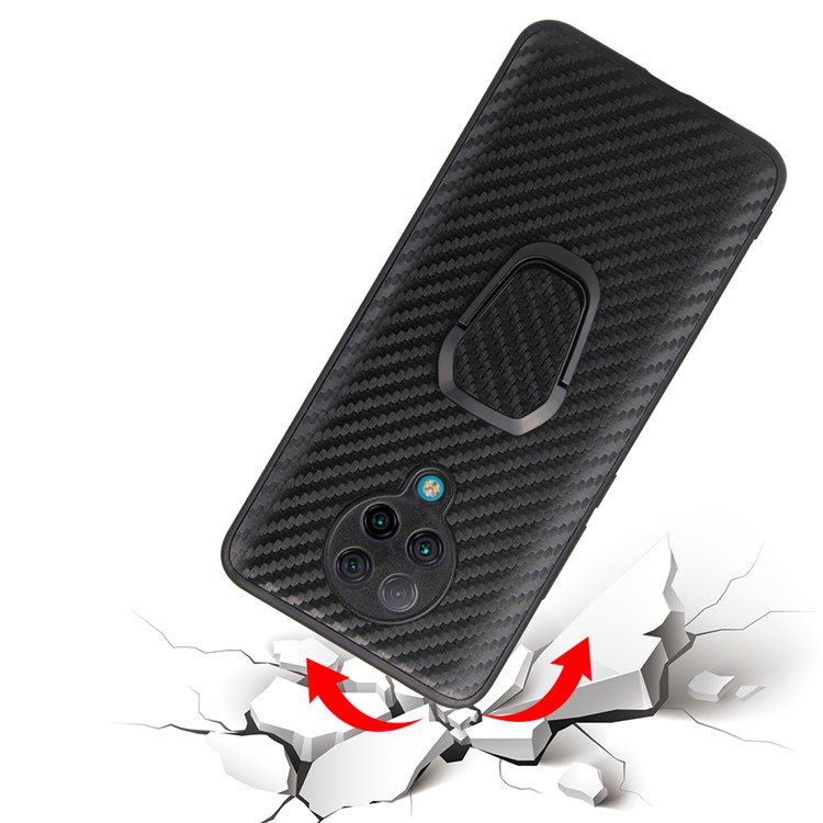With Finger Ring Holder PC+TPU+PU Leather Cover for Xiaomi Poco F2 Pro/Redmi K30 Pro - Carbon Fiber Texture-10