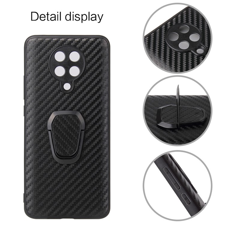 With Finger Ring Holder PC+TPU+PU Leather Cover for Xiaomi Poco F2 Pro/Redmi K30 Pro - Carbon Fiber Texture-3