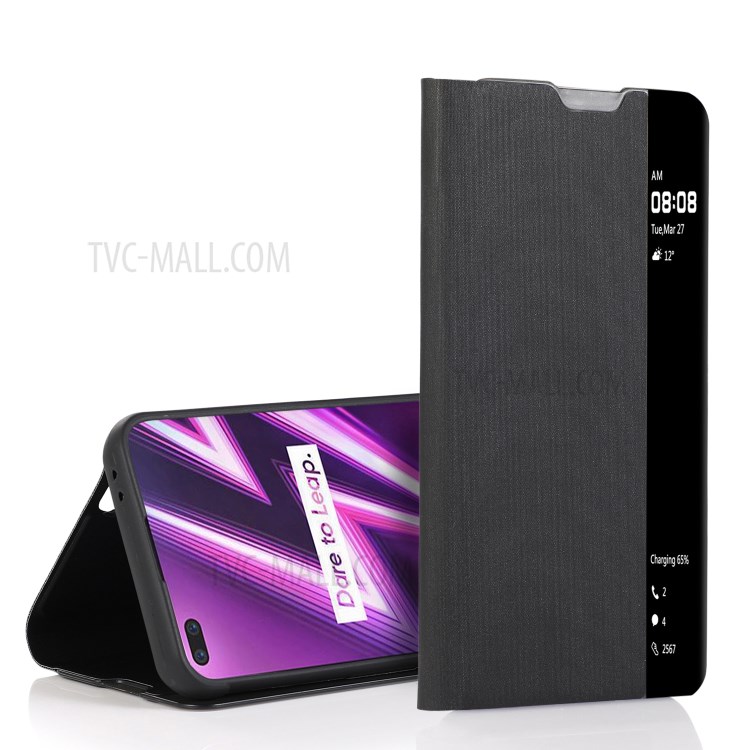 View Window Flip Leather Stand Phone Shell for Xiaomi Redmi Note 9 Pro - Black-1