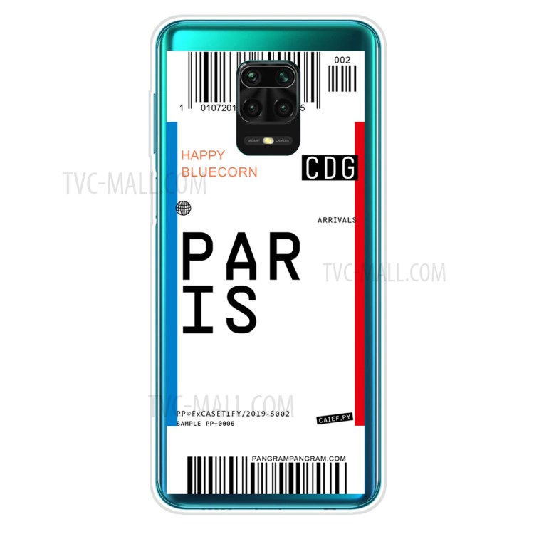 Boarding Pass City Bar Code Pattern TPU Cover for Xiaomi Redmi Note 9 Pro Max/9 Pro/9S - PARIS-1