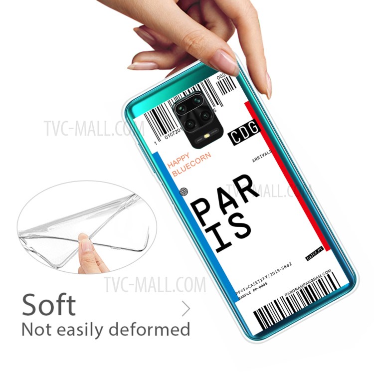 Boarding Pass City Bar Code Pattern TPU Cover for Xiaomi Redmi Note 9 Pro Max/9 Pro/9S - PARIS-4