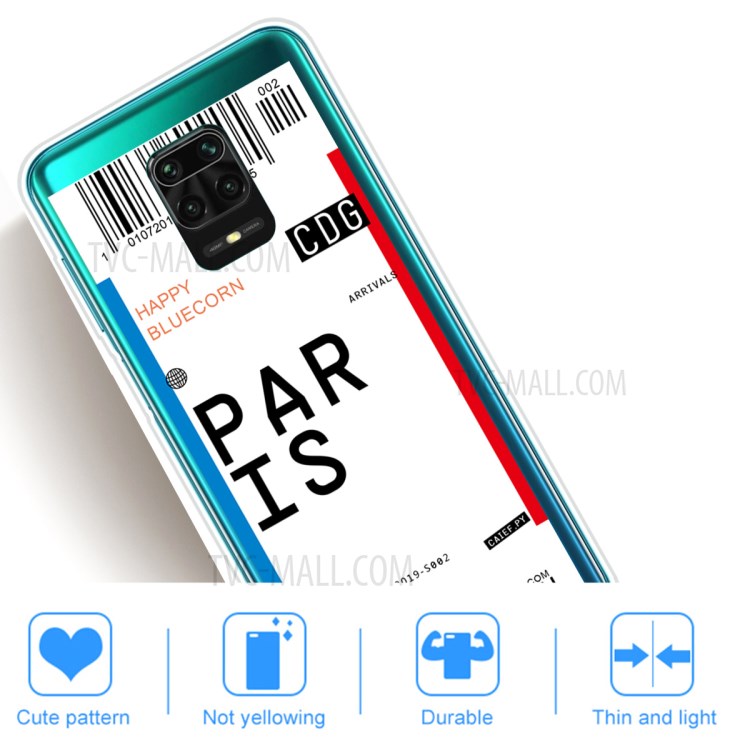 Boarding Pass City Bar Code Pattern TPU Cover for Xiaomi Redmi Note 9 Pro Max/9 Pro/9S - PARIS-5