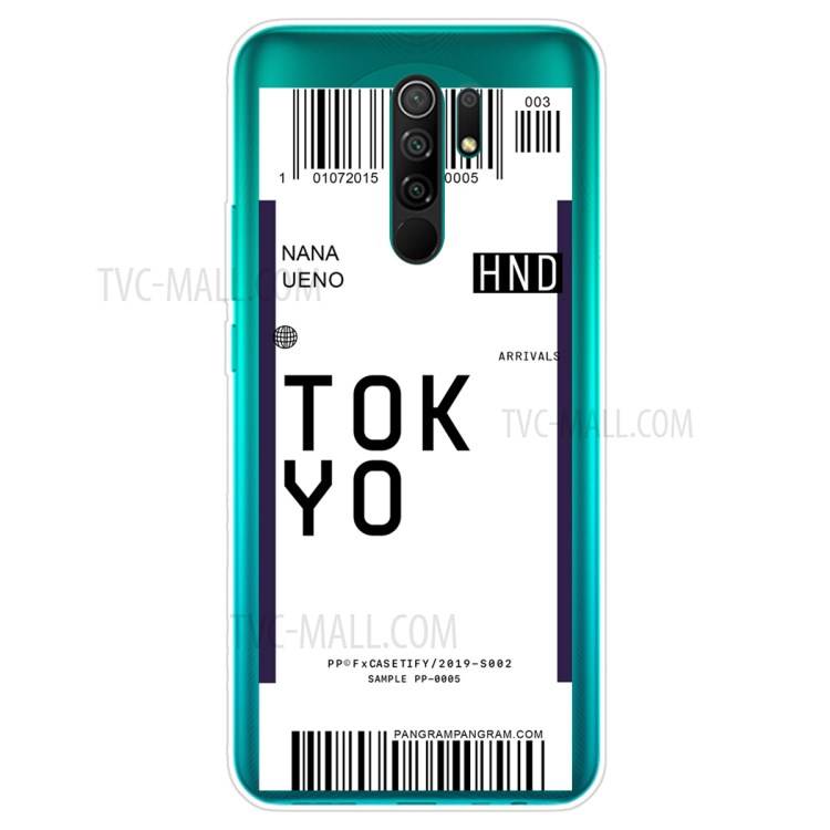 Boarding Pass City Bar Code Pattern Shell Soft TPU Mobile Casing for Xiaomi Redmi 9 - TOKYO/NANA UENO-1