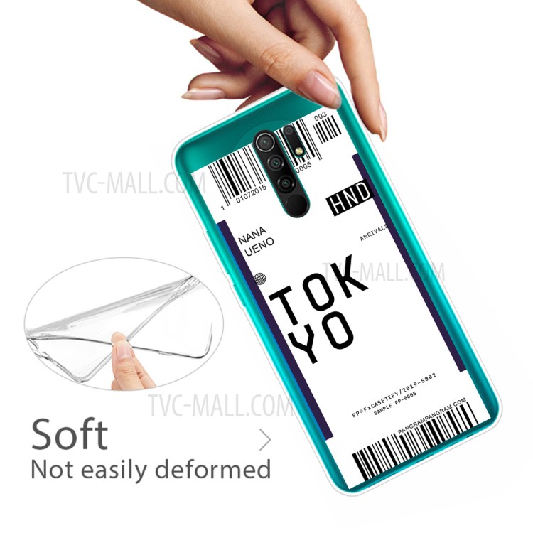 Boarding Pass City Bar Code Pattern Shell Soft TPU Mobile Casing for Xiaomi Redmi 9 - TOKYO/NANA UENO-4