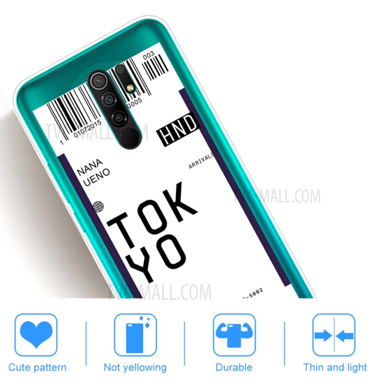 Boarding Pass City Bar Code Pattern Shell Soft TPU Mobile Casing for Xiaomi Redmi 9 - TOKYO/NANA UENO-5