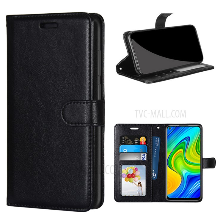 Protective Case Pure Color Stand Wallet Leather Cover for Xiaomi Redmi 10X 4G/Note 9 - Black-1