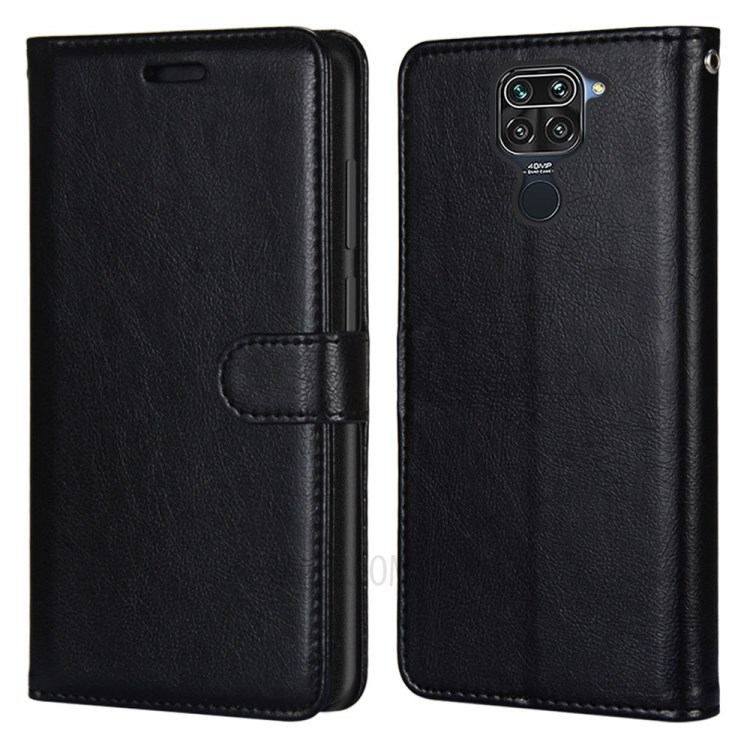Protective Case Pure Color Stand Wallet Leather Cover for Xiaomi Redmi 10X 4G/Note 9 - Black-2