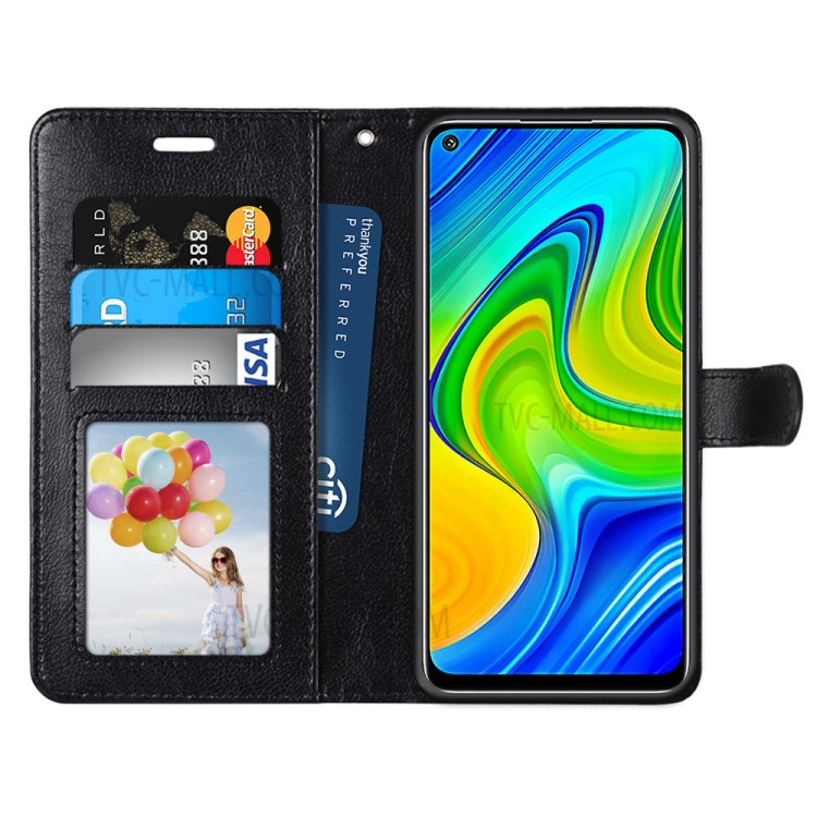 Protective Case Pure Color Stand Wallet Leather Cover for Xiaomi Redmi 10X 4G/Note 9 - Black-3