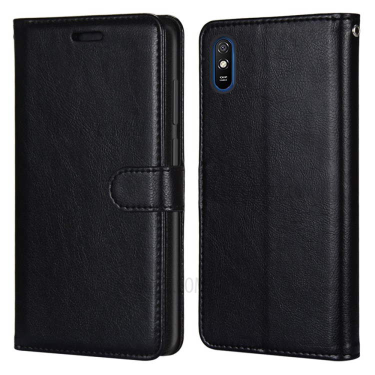 Wallet Stand Leather Protector Cell Phone Case for Xiaomi Redmi 9A - Black-2