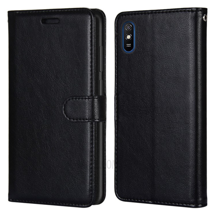 Wallet Stand Leather Protector Cell Phone Case for Xiaomi Redmi 9A - Black-2