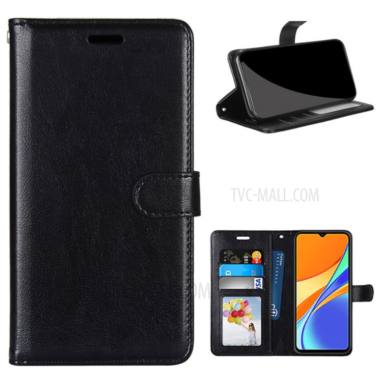 Wallet Stand Leather Protective Cell Phone Case for Xiaomi Redmi 9C - Black-1