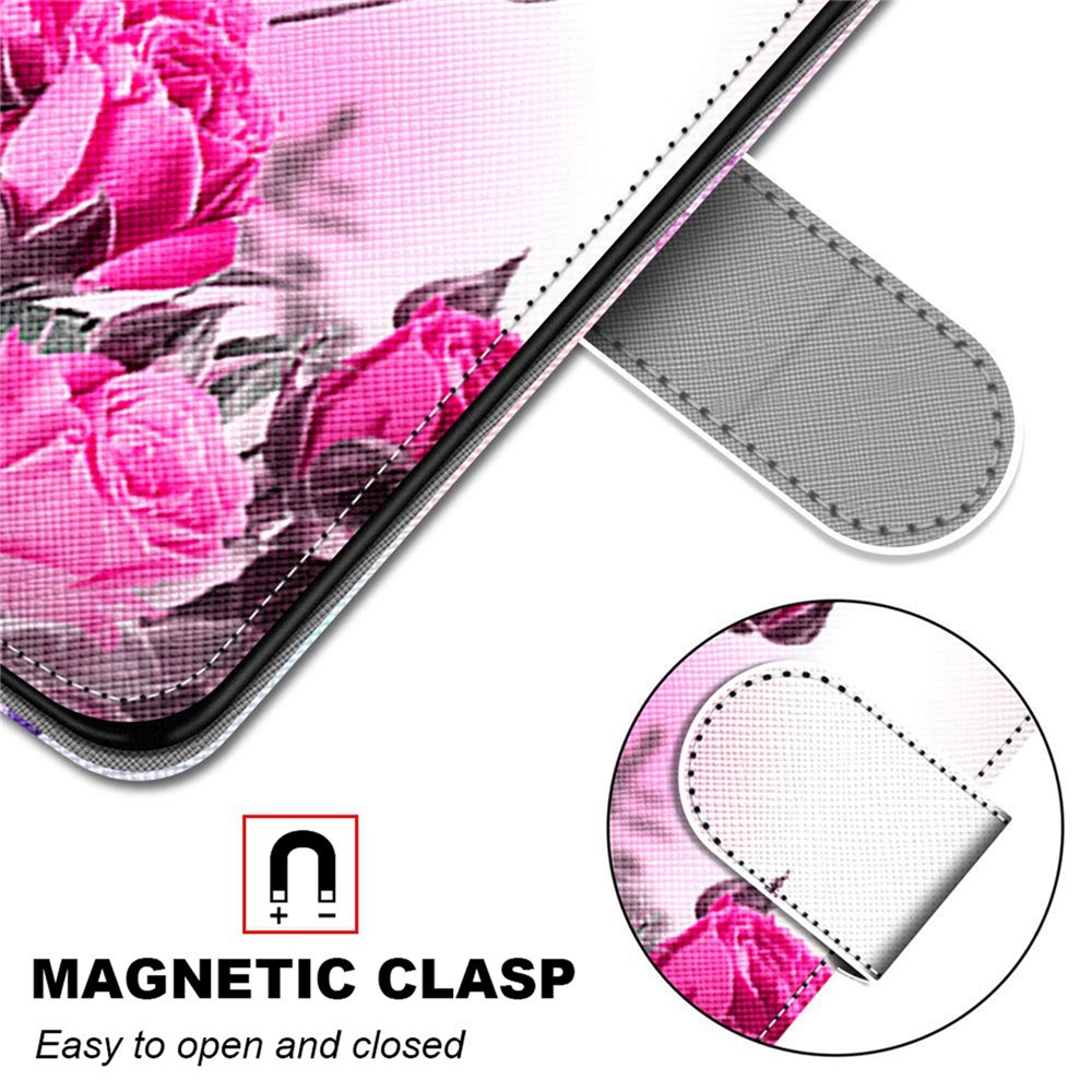 Für Xiaomi Redmi 9C/Redmi 9C NFC Muster Druck PU Leder Flip Wallet Hülle Ständer Buchstil Magnetic Protective Cover - Wilde Rosen-5