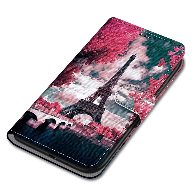 Pattern Printing Cross Texture Leather Wallet Phone Case with Strap for Xiaomi Redmi 10X 4G/Note 9 - Eiffel Tower-3