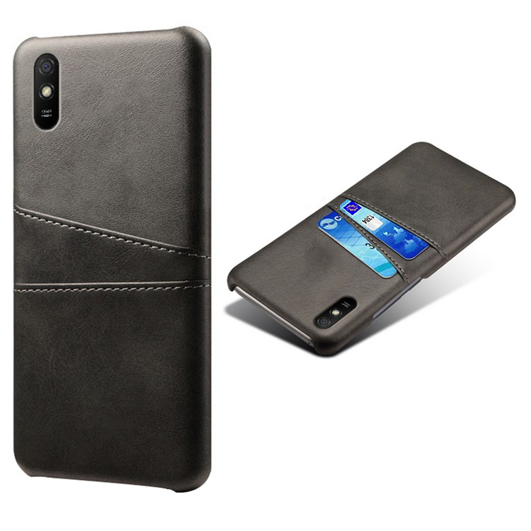 Case de Plástico Recubierto de Cuero KSQ PU Con Ranuras de Tarjeta Doble Para Xiaomi Redmi 9a - Negro