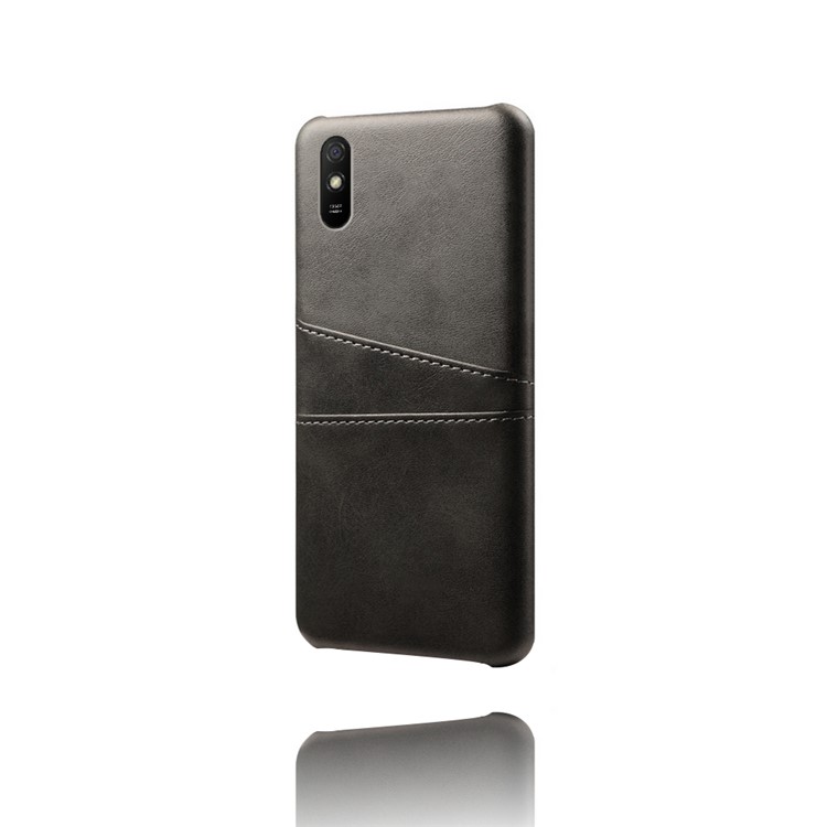 Case de Plástico Recubierto de Cuero KSQ PU Con Ranuras de Tarjeta Doble Para Xiaomi Redmi 9a - Negro