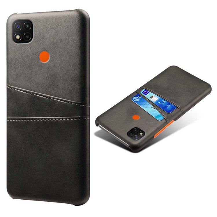 KSQ PU Leather Coated Plastic Case with Double Card Slots for Xiaomi Redmi 9C - Black-1