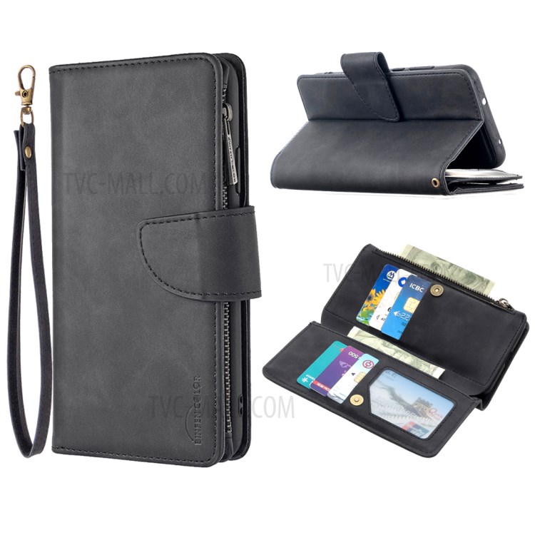 Zipper Pocket Detachable 2-in-1 Leather Wallet Stand Case for Xiaomi Redmi Note 8T - Black-1