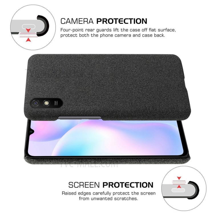 KSQ Cloth + PC Design Exclusivo Tampa de Proteção Para Xiaomi Redmi 9a - Preto