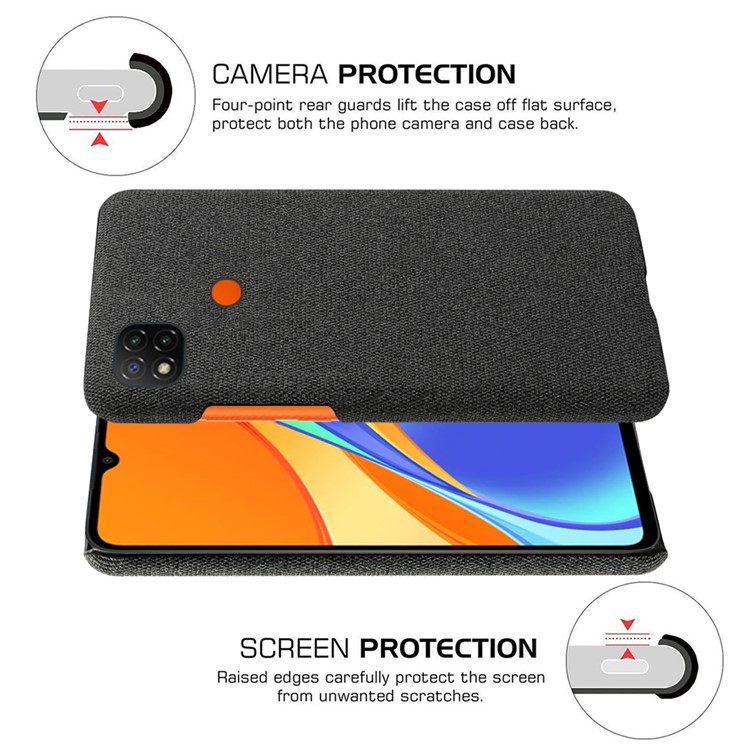 Texture en Tissu Case de Dos Dur Pour Xiaomi Redmi 9C / Redmi 9c NFC - le Noir