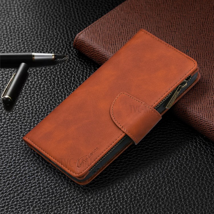 Detachable 2-in-1 Zipper Pocket Leather Case for Xiaomi Redmi 9 - Brown-8