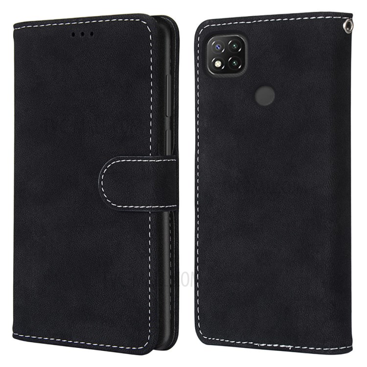 Retro Matte Wallet Leather Stand Case for Xiaomi Redmi 9C - Black-2