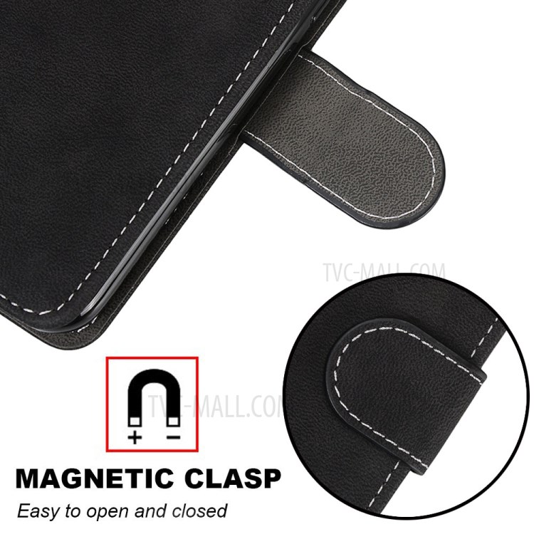 Retro Matte Wallet Leather Stand Case for Xiaomi Redmi 9C - Black-5