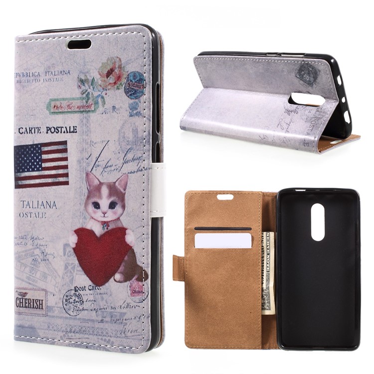 Pattern Printing Wallet Leather Case for Xiaomi Redmi Note 4X - Cat Holding Heart and American Flag-1