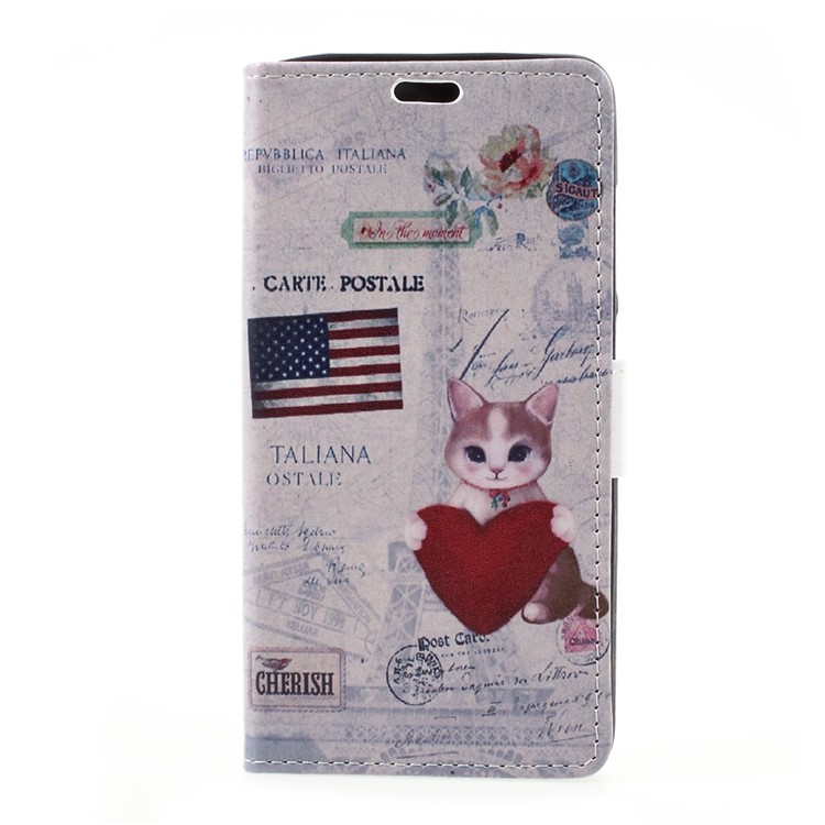 Pattern Printing Wallet Leather Case for Xiaomi Redmi Note 4X - Cat Holding Heart and American Flag-3