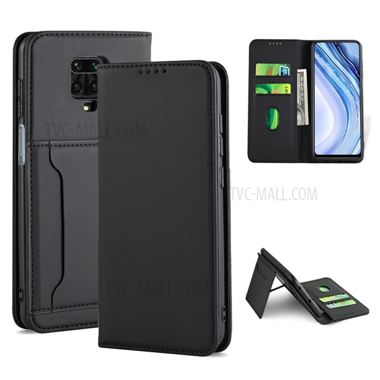 Liquid Silicone Leather with Wallet Cover for Xiaomi Poco M2 Pro - Black-1