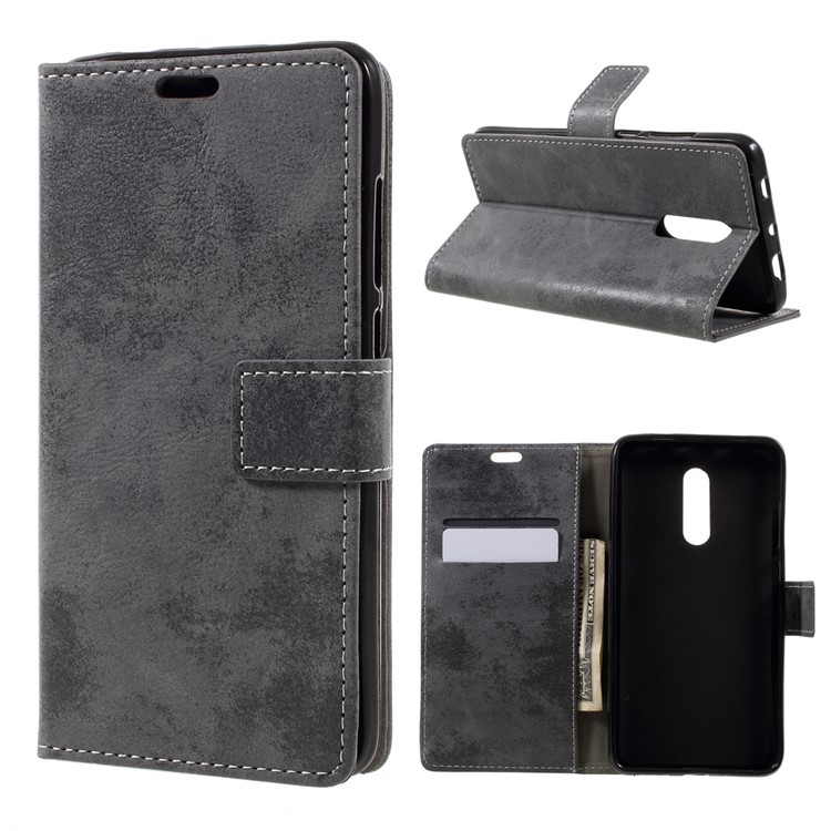Retro Style Leather Wallet Stand Cell Phone Case for Xiaomi Redmi Note 4X - Grey-1
