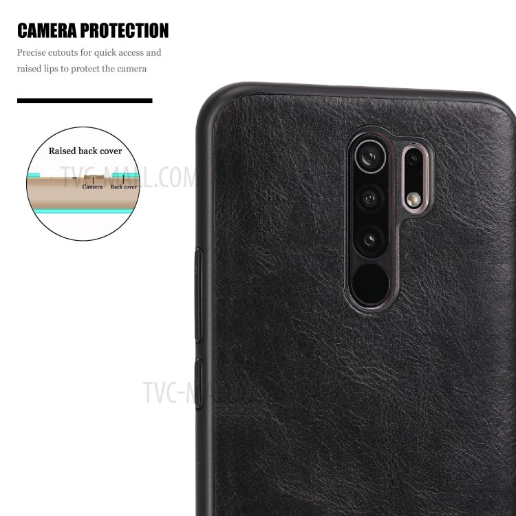 Crazy Horse Texture Protector PU Leather Coated TPU Cover for Xiaomi Redmi 9 - Black-7