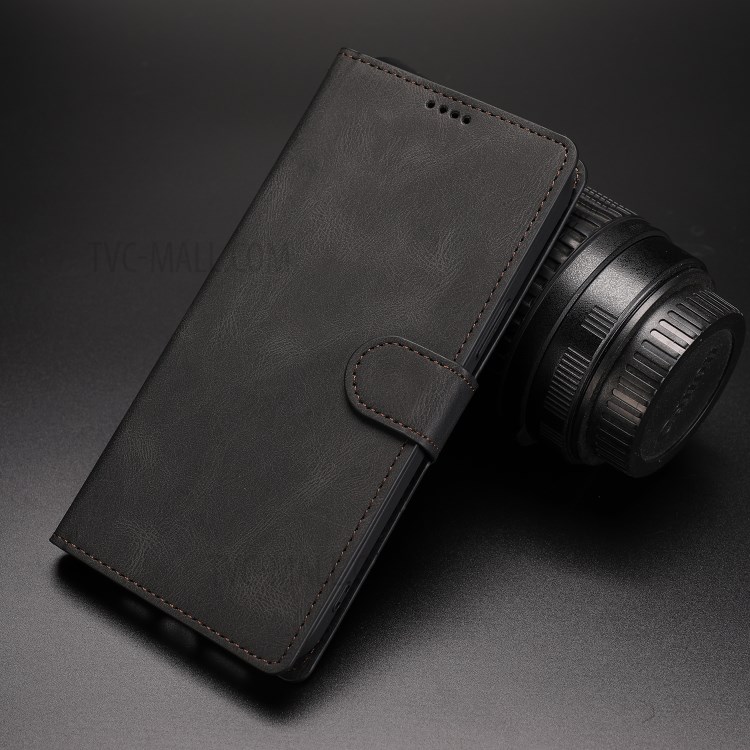 Classic Style Leather Wallet Stand Phone Cover Case for Xiaomi Redmi Note 9 - Black-14