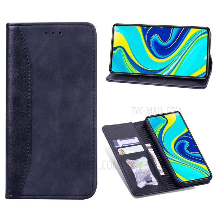 Business Splicing Stand Wallet Leather Protector Phone Case for Xiaomi Redmi Note 9 Pro/9 Pro Max/9S - Dark Blue-1