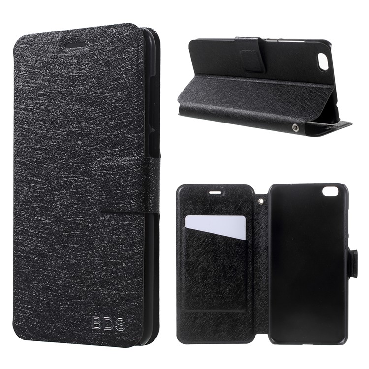 Silk Texture Leather Stand Card Slot Phone Case for Xiaomi Mi 5C - Black-1