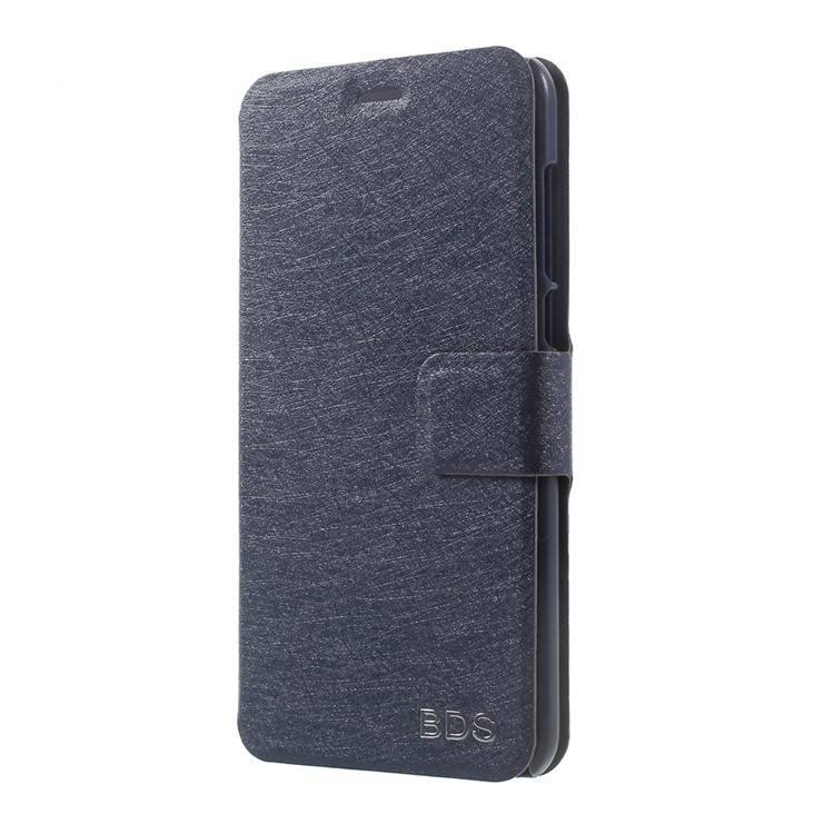 Silk Texture Folio Flip Leather Cover Case with Stand for Xiaomi Mi 5C - Dark Blue-2