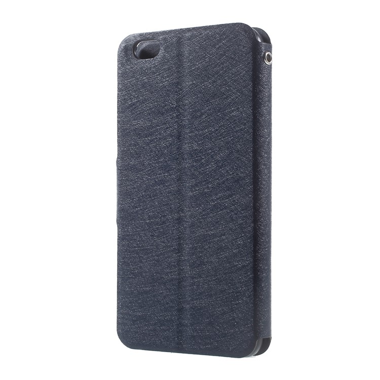 Silk Texture Folio Flip Leather Cover Case with Stand for Xiaomi Mi 5C - Dark Blue-3