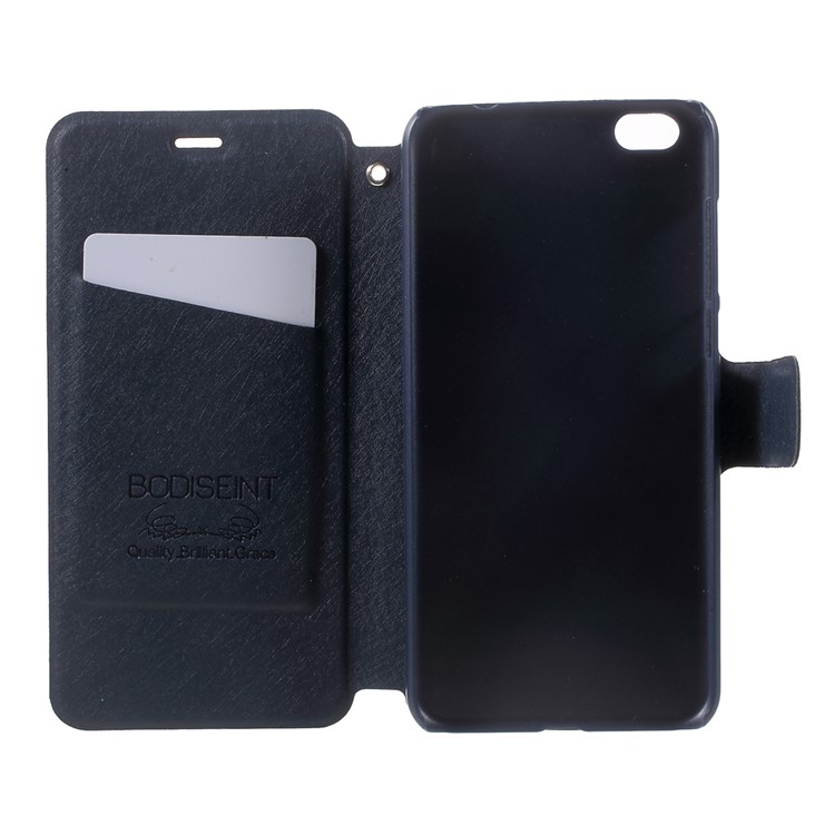 Silk Texture Folio Flip Leather Cover Case with Stand for Xiaomi Mi 5C - Dark Blue-5