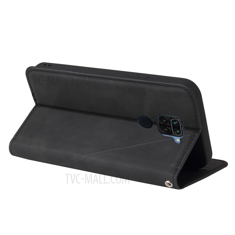 Geometric Splicing Card Slots Stand Leather Case for Xiaomi Redmi Note 9 - Black-3