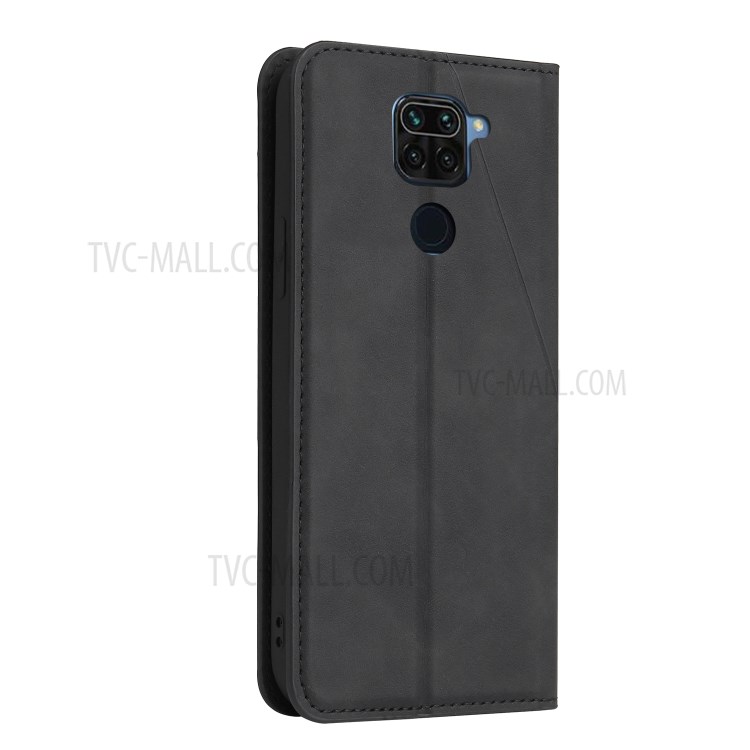 Geometric Splicing Card Slots Stand Leather Case for Xiaomi Redmi Note 9 - Black-4